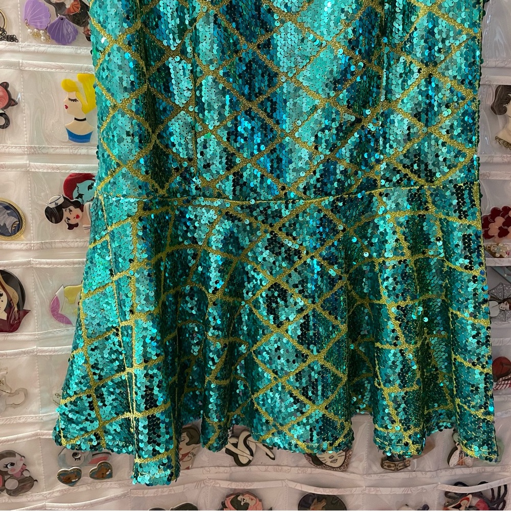 NWT Disney Princess Unique Vintage Ariel Green & Gold Sequin
Dress - Picture 8 of 13
